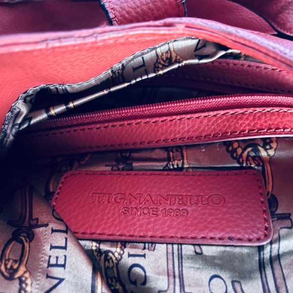 Tignanello Handbag Tangerine Double Handle Satchel Tote Pebble Leather Purse - Picture 9 of 15